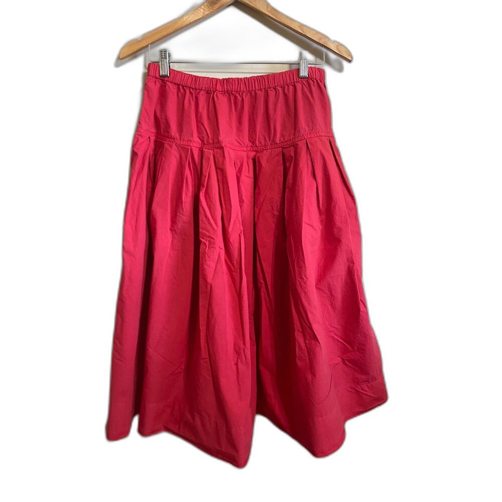 Alex Mill red June skirt tiered knee-length pull on pleated pockets L